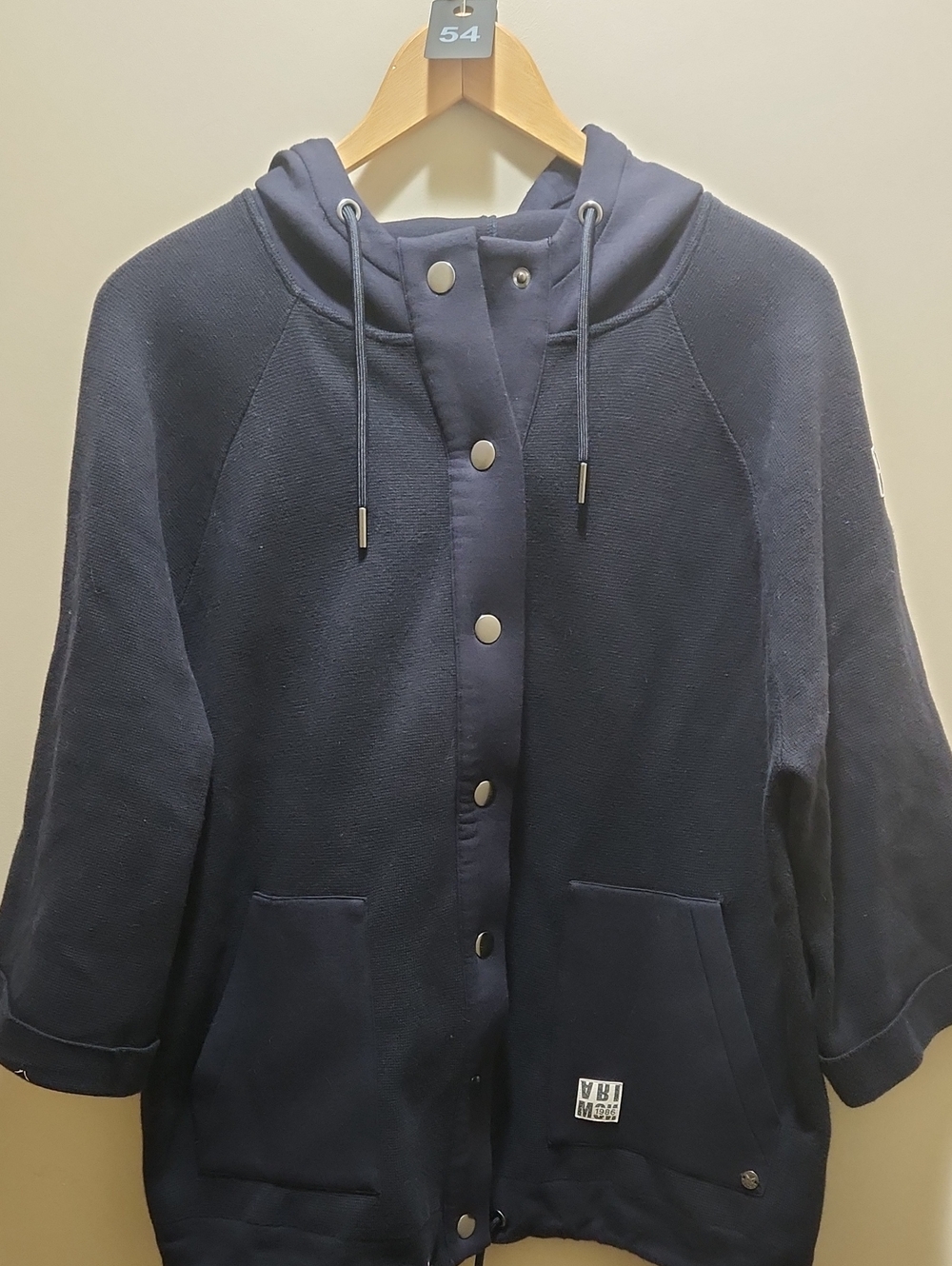 054 Women's Navy Button Up Hooded Jacket
